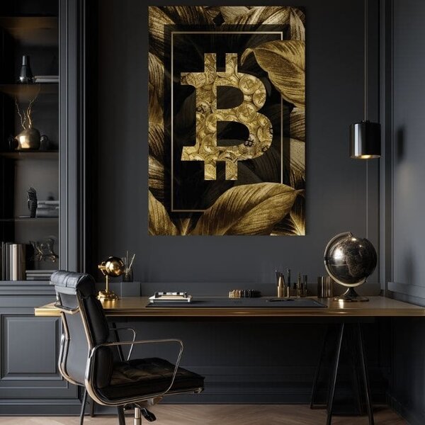 Tablou canvas Golden BITCOIN - Criptomotiva modernă - 60x90 cm