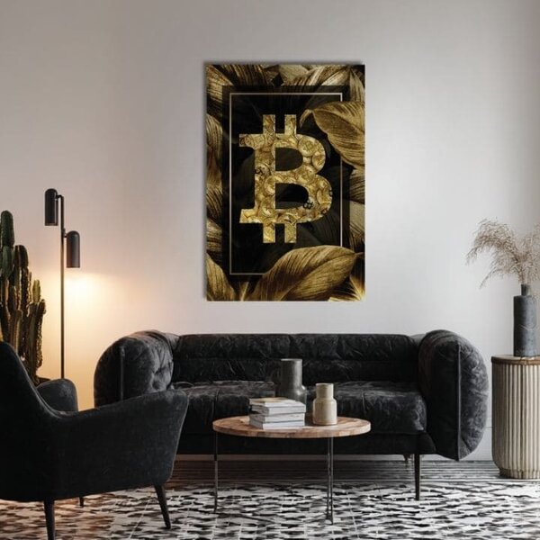 Tablou canvas Golden BITCOIN - Criptomotiva modernă - 60x90 cm