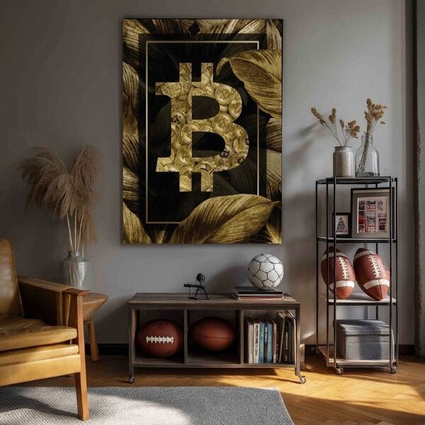 Tablou canvas Golden BITCOIN - Criptomotiva modernă - 60x90 cm