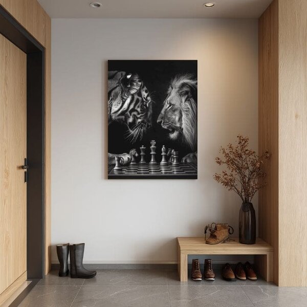 Tablou canvas Leul și tigrul - Strategia de șah - 40x50 cm