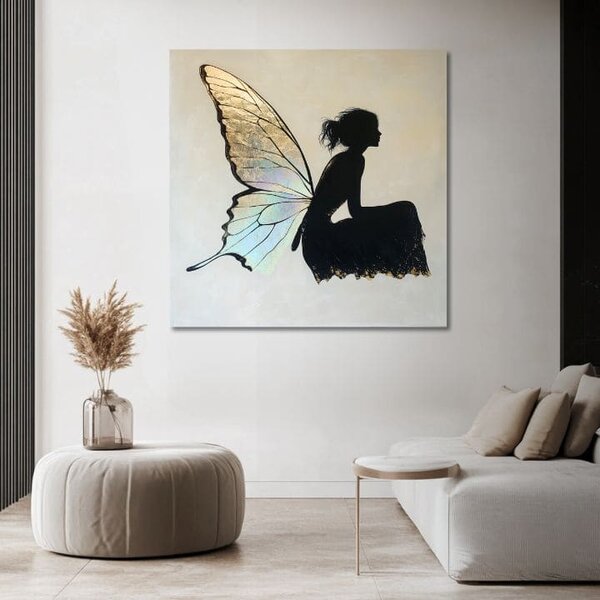 Tablou pictat manual fluturi zână - 100% original acrilic pictat - 60x60 cm