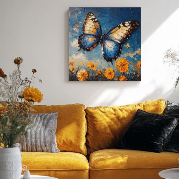 Tablou pictat manual fluturi Zi însorită - 100% pictură acrilică originală - 60x60 cm