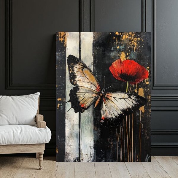 Tablou pictat manual fluturi Surpriză - 100% original acrilic pictat - 40x60 cm