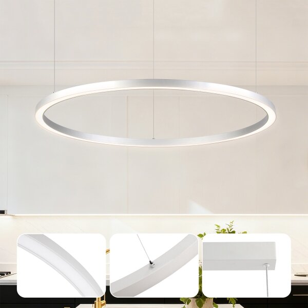 Brilagi-LED reglabil, lustru suspendat pe cablu PORTOFINO LED/60W/230V, diametru 80 cm, argintiu + telecomandă