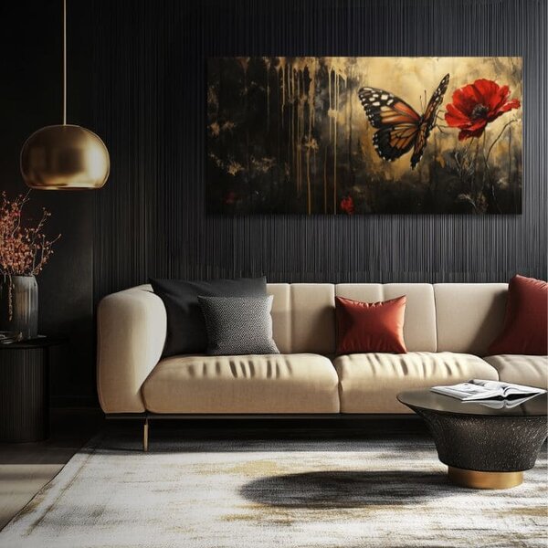 Tablou pictat manual fluturi Poppy vis - 100% original acrilic pictat - 50x100 cm