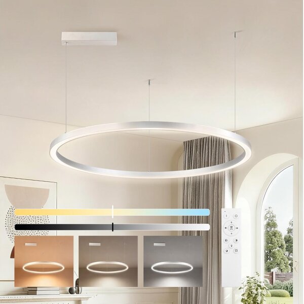 Brilagi-LED reglabil, lustru suspendat pe cablu PORTOFINO LED/60W/230V, diametru 80 cm, argintiu + telecomandă
