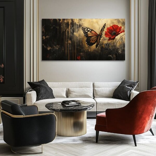 Tablou pictat manual fluturi Poppy vis - 100% original acrilic pictat - 50x100 cm