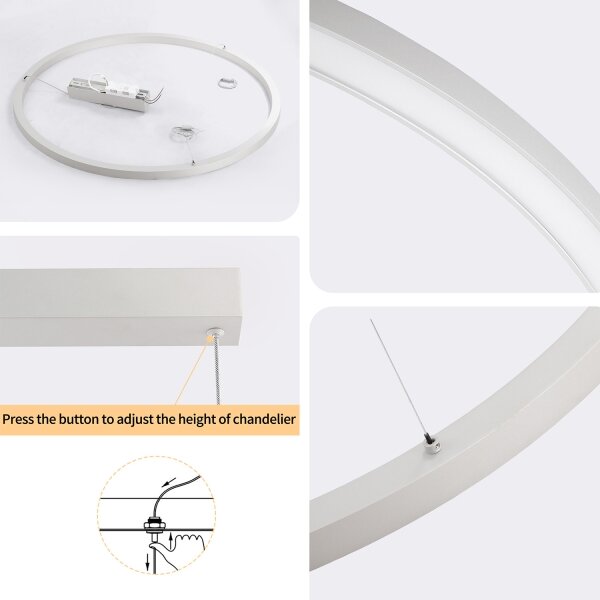 Brilagi-LED reglabil, lustru suspendat pe cablu PORTOFINO LED/60W/230V, diametru 80 cm, argintiu + telecomandă