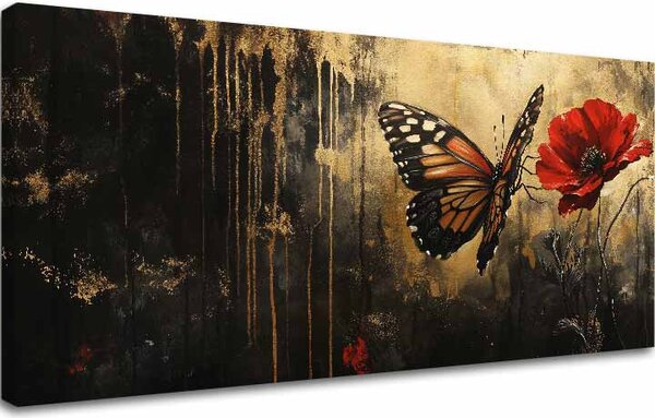 Tablou pictat manual fluturi Poppy vis - 100% original acrilic pictat - 50x100 cm