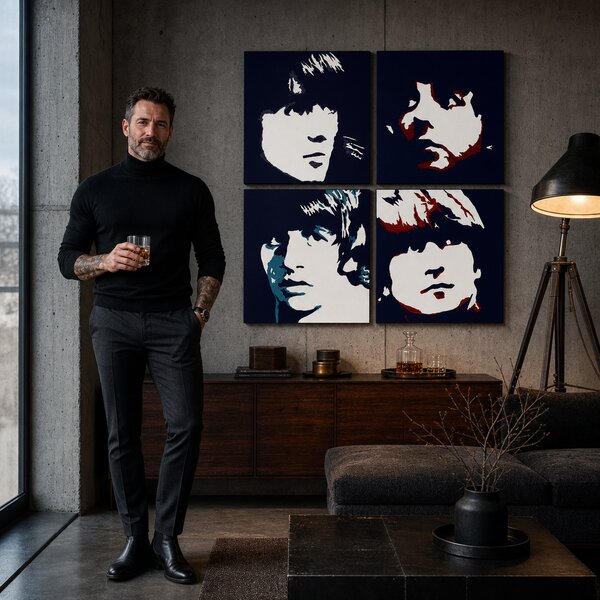 Tablou POP ART pictat manual BEATLES 4 buc beat - 60x60 cm [4 x 30x30]