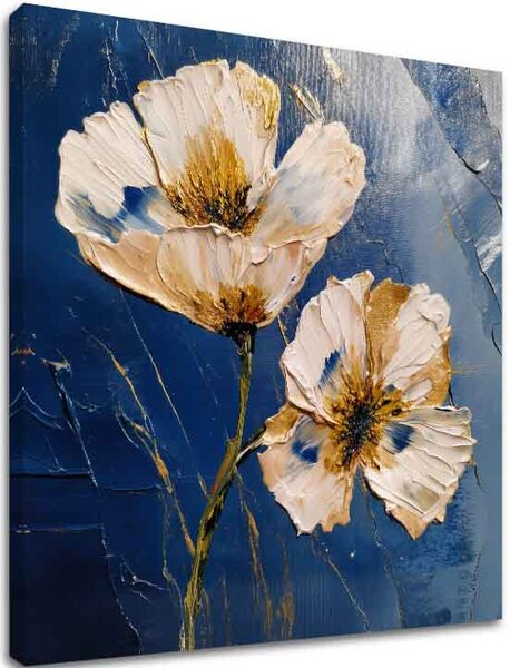 Tablou de perete Flori MIDNIGHT BLOOM | finisată de mâna artistului - 60x60 cm