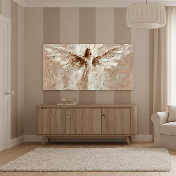 Tablou de perete de înger Îmbrățișare divină | finisată de mâna artistului - 40x80 cm