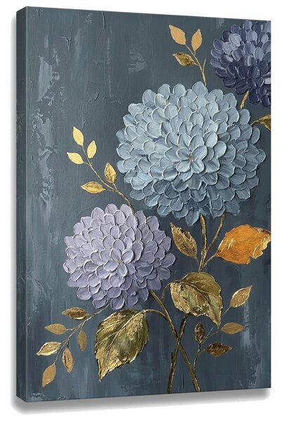 Tablou cu hortensii pe pânză – cu detalii pictate manual - 40x60 cm