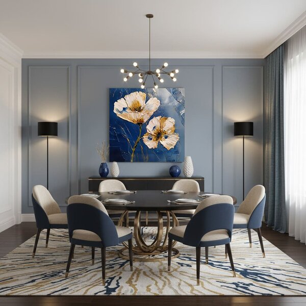 Tablou de perete Flori MIDNIGHT BLOOM | finisată de mâna artistului - 60x60 cm