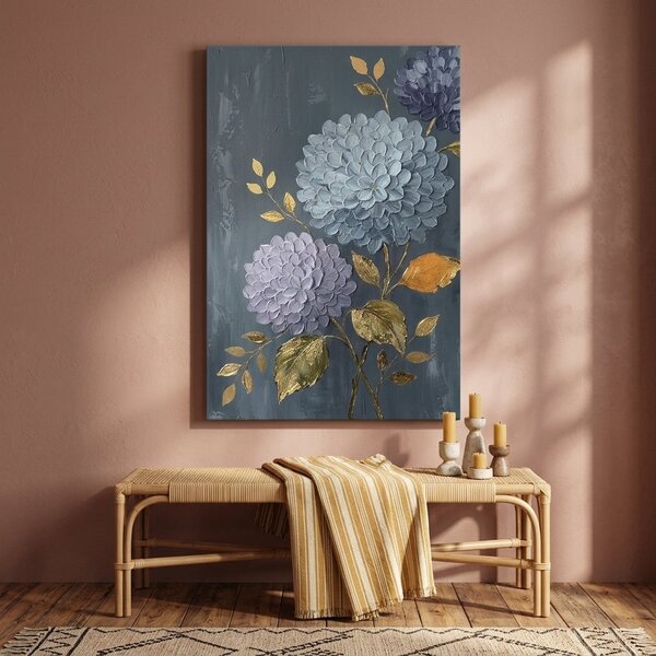 Tablou cu hortensii pe pânză – cu detalii pictate manual - 40x60 cm