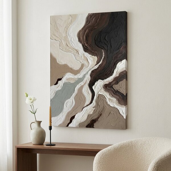 Tablou abstract de peisaj cu textură pe pânză – cu detalii pictate manual - 40x60 cm