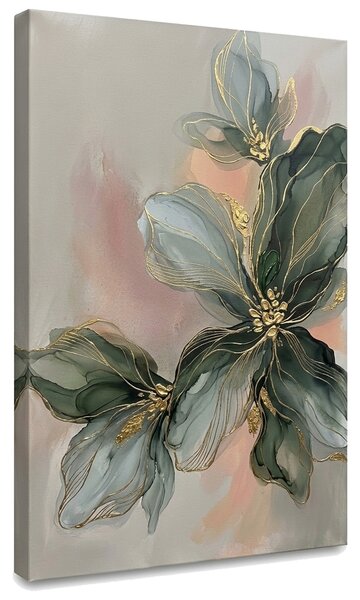 Tablou cu compoziție florală abstractă pe pânză – cu detalii pictate manual - 40x60 cm