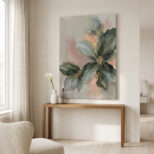 Tablou cu compoziție florală abstractă pe pânză – cu detalii pictate manual - 40x60 cm