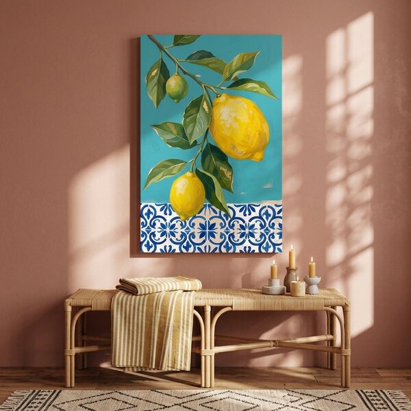 Tablou cu lămâi pe pânză – cu detalii pictate manual - 40x60 cm