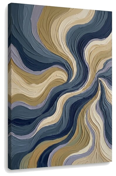 Tablou abstract cu valuri și flux pe pânză – cu detalii pictate manual - 40x60 cm