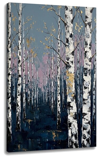 Tablou cu pădure de mesteacăn pe pânză – cu detalii pictate manual - 40x60 cm