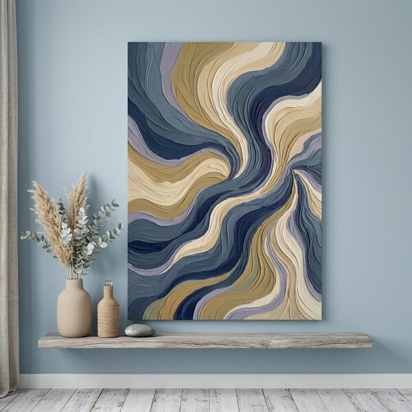 Tablou abstract cu valuri și flux pe pânză – cu detalii pictate manual - 40x60 cm