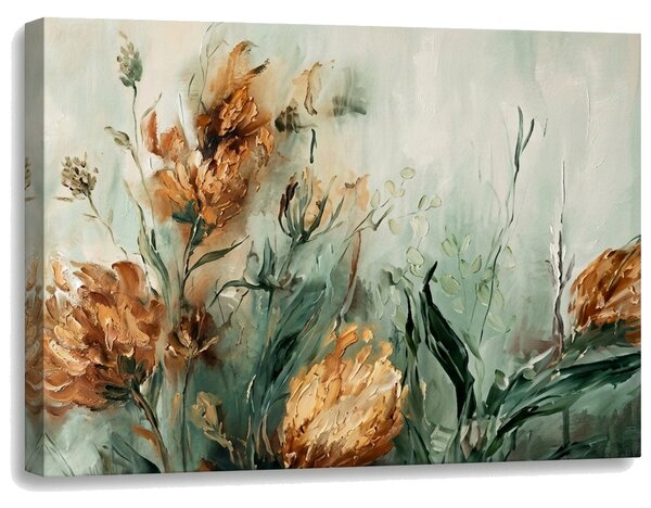 Tablou abstract cu compoziție florală pe pânză – cu detalii pictate manual - 40x60 cm
