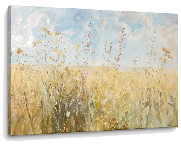 Tablou cu pajiște de vară cu flori sălbatice pe pânză – cu detalii pictate manual - 60x40 cm