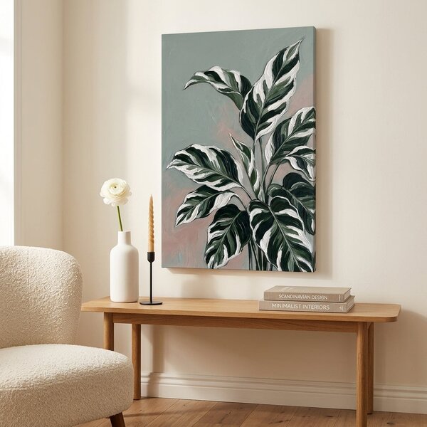 Tablou cu frunze de plantă tropicală pe pânză – cu detalii pictate manual - 40x60 cm