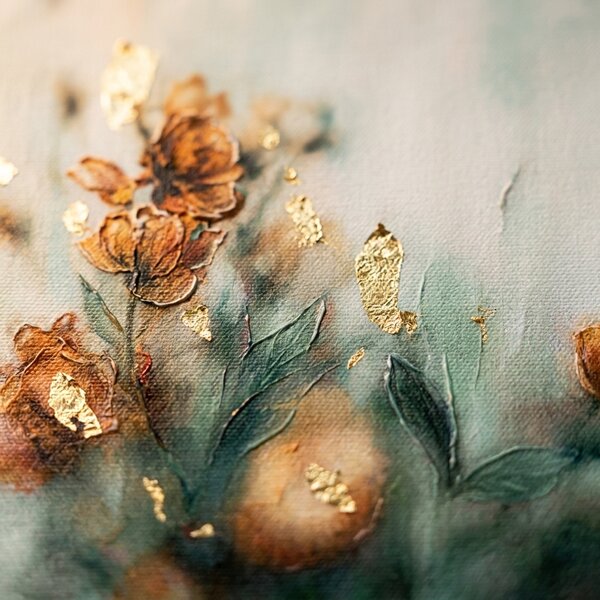 Tablou abstract cu compoziție florală pe pânză – cu detalii pictate manual - 40x60 cm