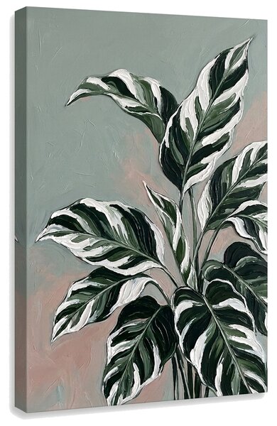 Tablou cu frunze de plantă tropicală pe pânză – cu detalii pictate manual - 40x60 cm