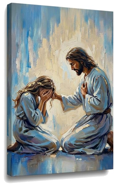 Tablou Isus consolând o femeie pe pânză – cu detalii pictate manual - 40x60 cm