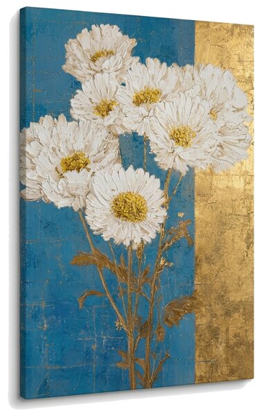 Tablou cu buchet de margarete albe pe pânză – cu detalii pictate manual - 40x60 cm