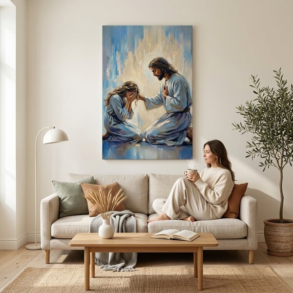 Tablou Isus consolând o femeie pe pânză – cu detalii pictate manual - 40x60 cm