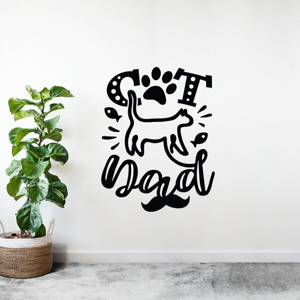 Sticker Decorativ Citat Pisici "Cat Dad", 47x60 cm, Negru, Oracal