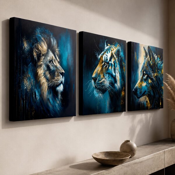 Set de 3 tablouri Wild Kingdom — Leu, Tigru, Lup - 3× 60×60 cm
