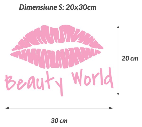 Sticker Decorativ Salon Frumusete "Beauty World", Roz, Oracal - S - 20x30 CM