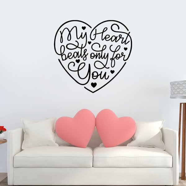 Sticker Decorativ Citat Cupluri "My heart beats only for you", 47x44 cm, Negru, Oracal