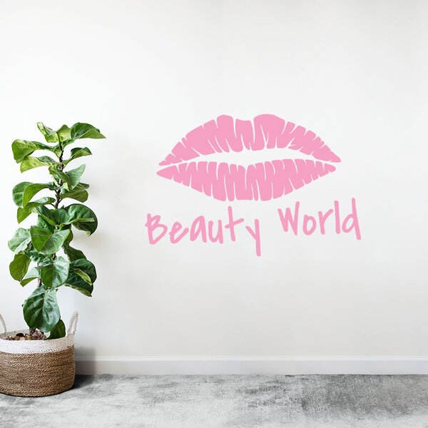 Sticker Decorativ Salon Frumusete "Beauty World", Roz, Oracal - M - 47x30 CM