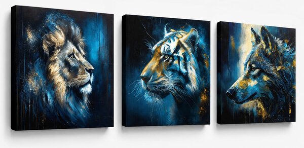 Set de 3 tablouri Wild Kingdom — Leu, Tigru, Lup - 3× 60×60 cm