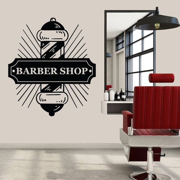 Sticker Decorativ Salon Barber Shop / Frizerie, 47x53 cm, Negru, Oracal