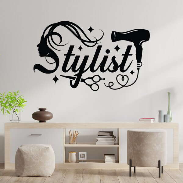 Sticker Decorativ Salon "Stylist", 47x78 cm, Negru, Oracal
