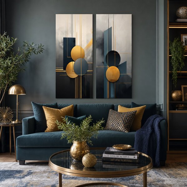 Set de 2 tablouri Art Deco Eleganță — Lumea în Mișcare, Calea Vieții - 2× 50×100 cm