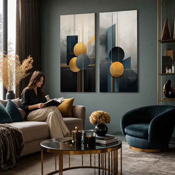 Set de 2 tablouri Art Deco Eleganță — Lumea în Mișcare, Calea Vieții - 2× 50×100 cm