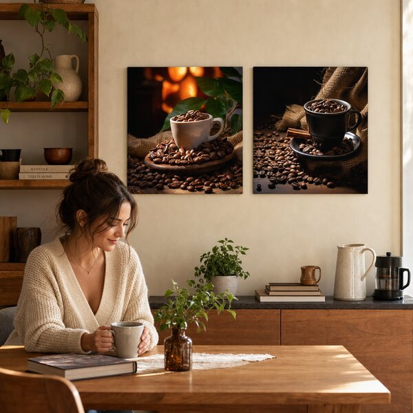 Set de 2 tablouri Plăcerea Cafelei — Deliciu Prăjit, Fantezie Cafea - 2× 50×50 cm