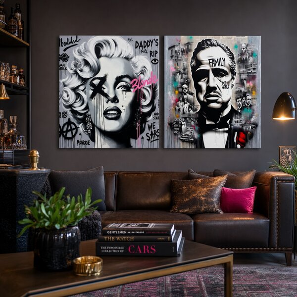 Set de 2 tablouri Legende Cinematografice — Marilyn Monroe, The Godfather - 2× 60×60 cm