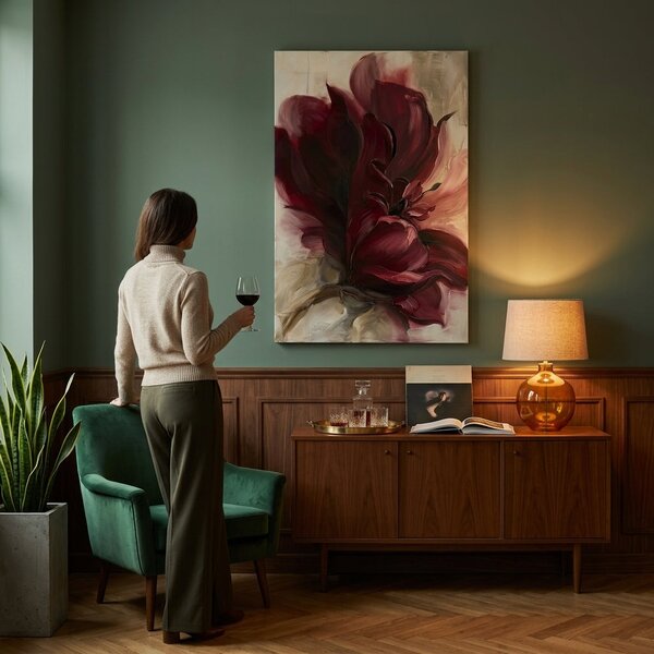Tablou modern cu floare bordó pe pânză - 40x60 cm