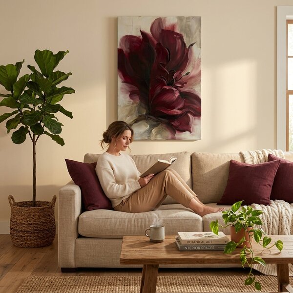 Tablou modern cu floare bordó pe pânză - 40x60 cm