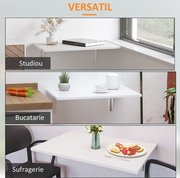 Masuta de perete rabatabila HOMCOM, din MDF pentru Studio, Bucatarie, 60x40x20cm | Aosom Romania