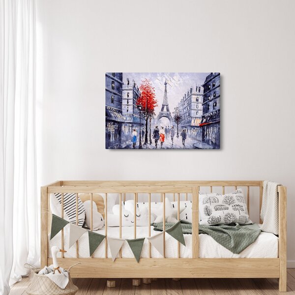 Tablou - Străzi din Paris, pictură în ulei (90x60 cm)